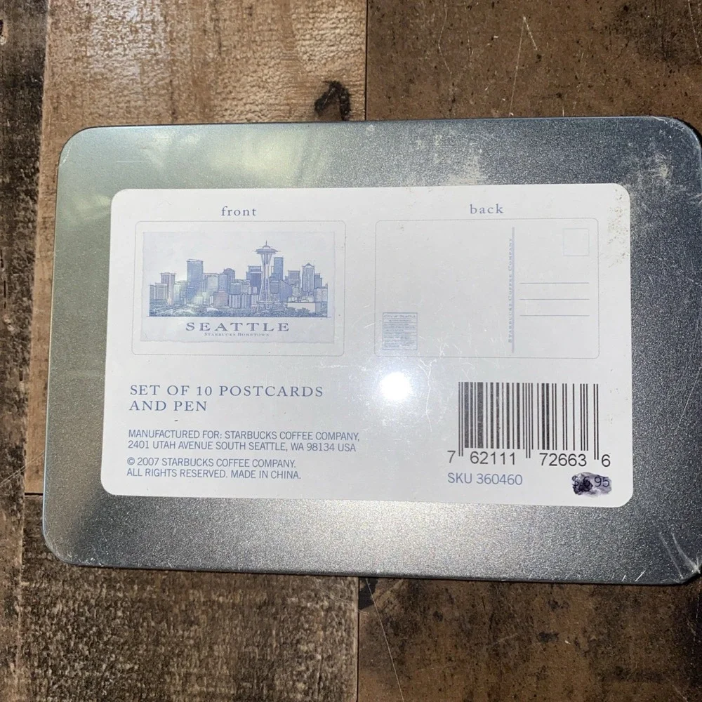 Starbucks Seattle Set of 10 Postcards &‎ Pen in a Decorative Tin, Sealed